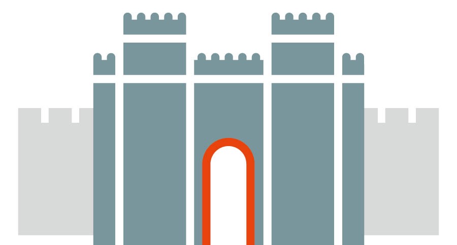 El icono de las murallas de Babilonia con una puerta abierta