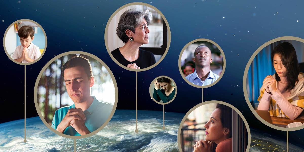 Personas de diferentes partes del mundo orando y buscando la guía de Dios.