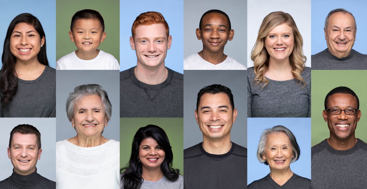 Imágenes de hermanos y hermanas de diferentes edades y orígenes sonriendo.