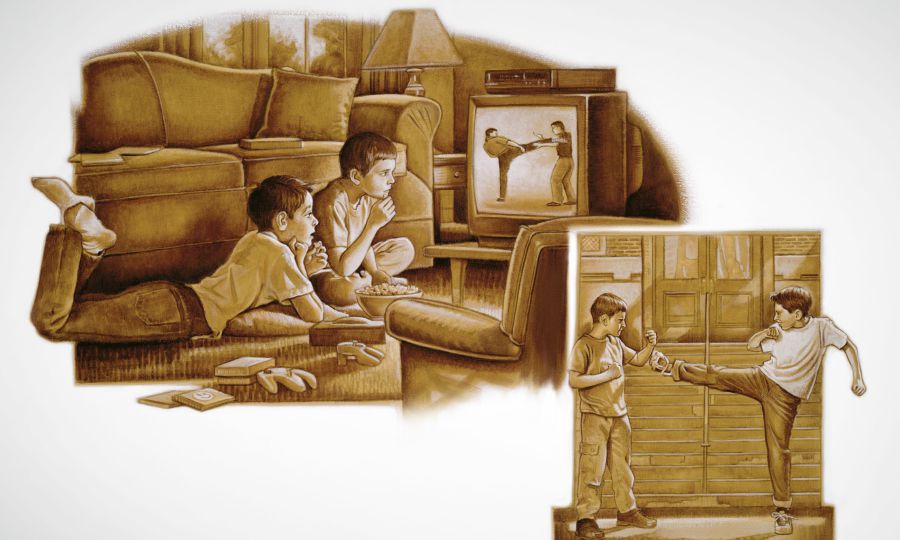 Dos niños ven un programa violento y luego lo imitan