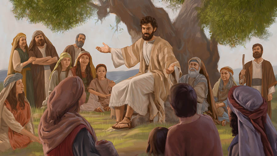 Jesús hablándole a una multitud.