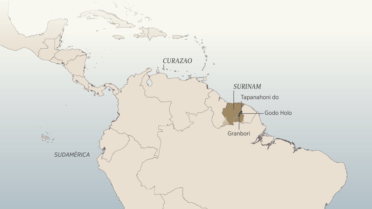 Mapa Sudaméricadebemata, naʉ̃ mapaba ũdubibʉ pʉwʉrʉra mebẽã Daniel van Marl chuadamae: Curazao, Surinam, Tapanahoni do, Godo Holo akʉza Granbori pʉwʉrʉ.