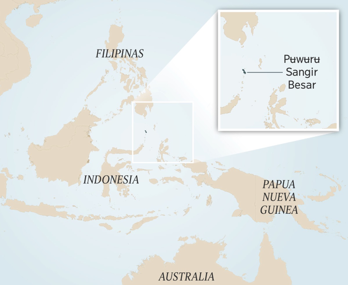 Mapa Indonesiadebemata akʉza pʉwʉrʉ maʉ̃ kʼawabemaneta. Rekuadrode ũdubibʉ pʉwʉrʉ Sangir Besardebemata.