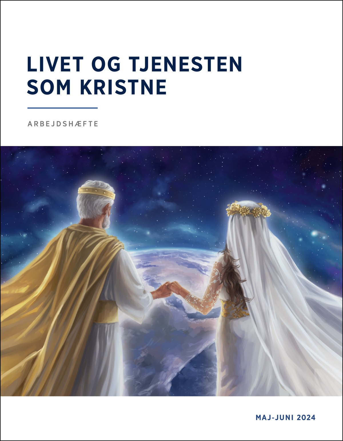 Jesus og hans symbolske brud holder hinanden i hånden mens de kigger ned på jorden.