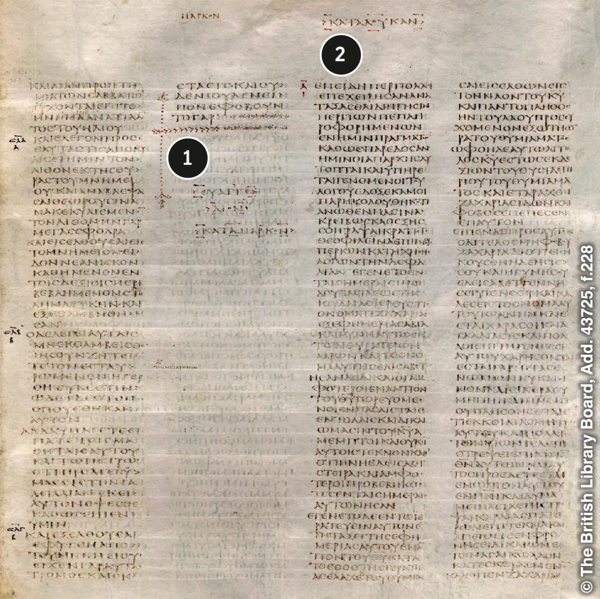Codex Sinaiticus – slutningen af Markusevangeliet