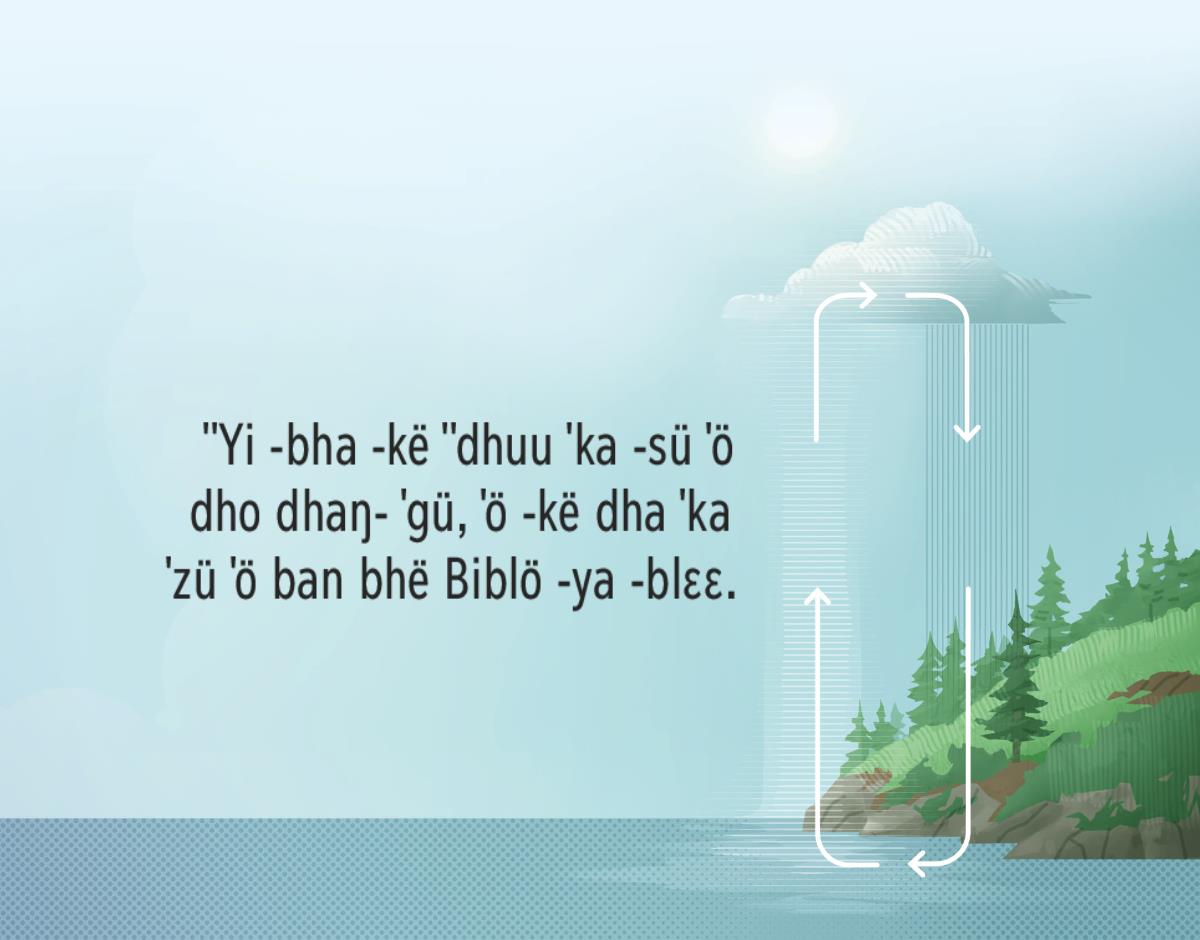 ˈˈYi ˗bha ˗kë ˈˈdhuu ˈka ˗sü ˈö dho dhaŋ˗ ˈgü, ˈö ˗kë dha ˈka ˈzü ˈö ban bhë Biblö ˗ya ˗blɛɛ. Pë ˈˈbin do ˗yö ˈˈyi ˗bha ˗dho dhaŋ˗ ˈgü ˗sü ˈö nu ˈzü ˈˈsɛ ˗ta bhë ˗a ˗zɔn.