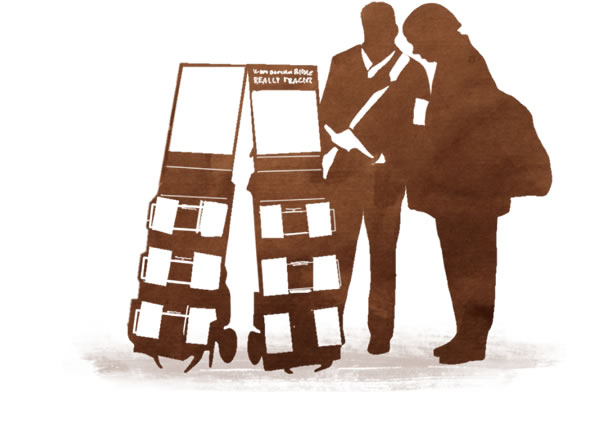 Ein Zeuge Jehovas predigt einem Mann im Trolleydienst