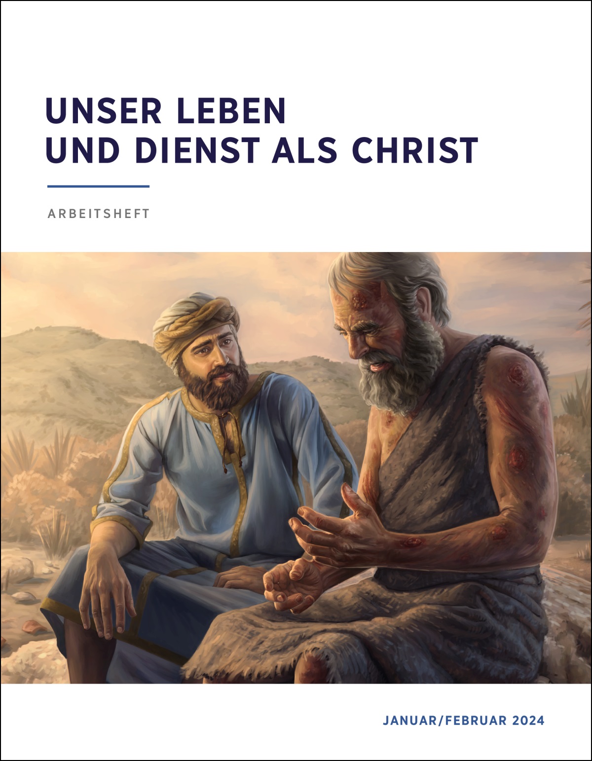 Hiob, der mit Geschwüren übersät ist, äußert sich. Elihu hört ihm voller Mitgefühl zu.