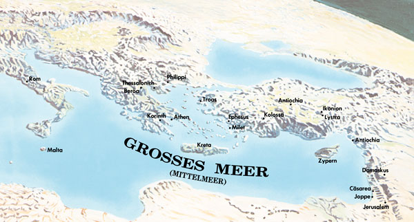 Orte, die Paulus und Timotheus besucht haben, auf einer Karte