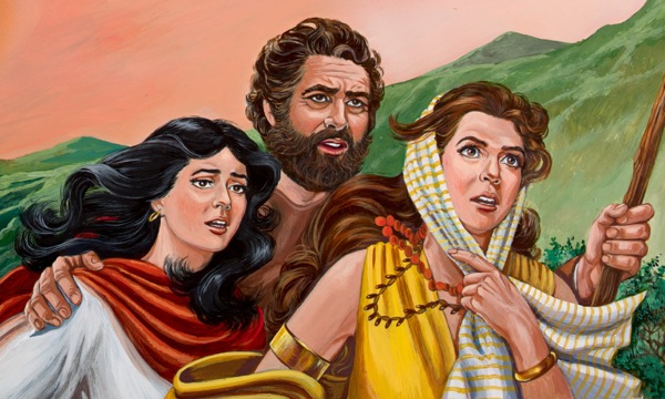 Lot en zijn dochters die vluchten uit Sodom en niet omkijken