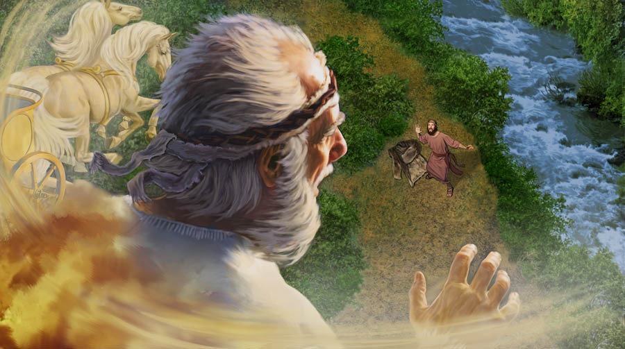 Eliseo se queda mirando mientras Elías empieza a elevarse por los aires