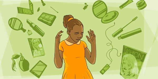 Jovencita abrumada por la presión para que compre lo último en cosméticos, moda y tecnología
