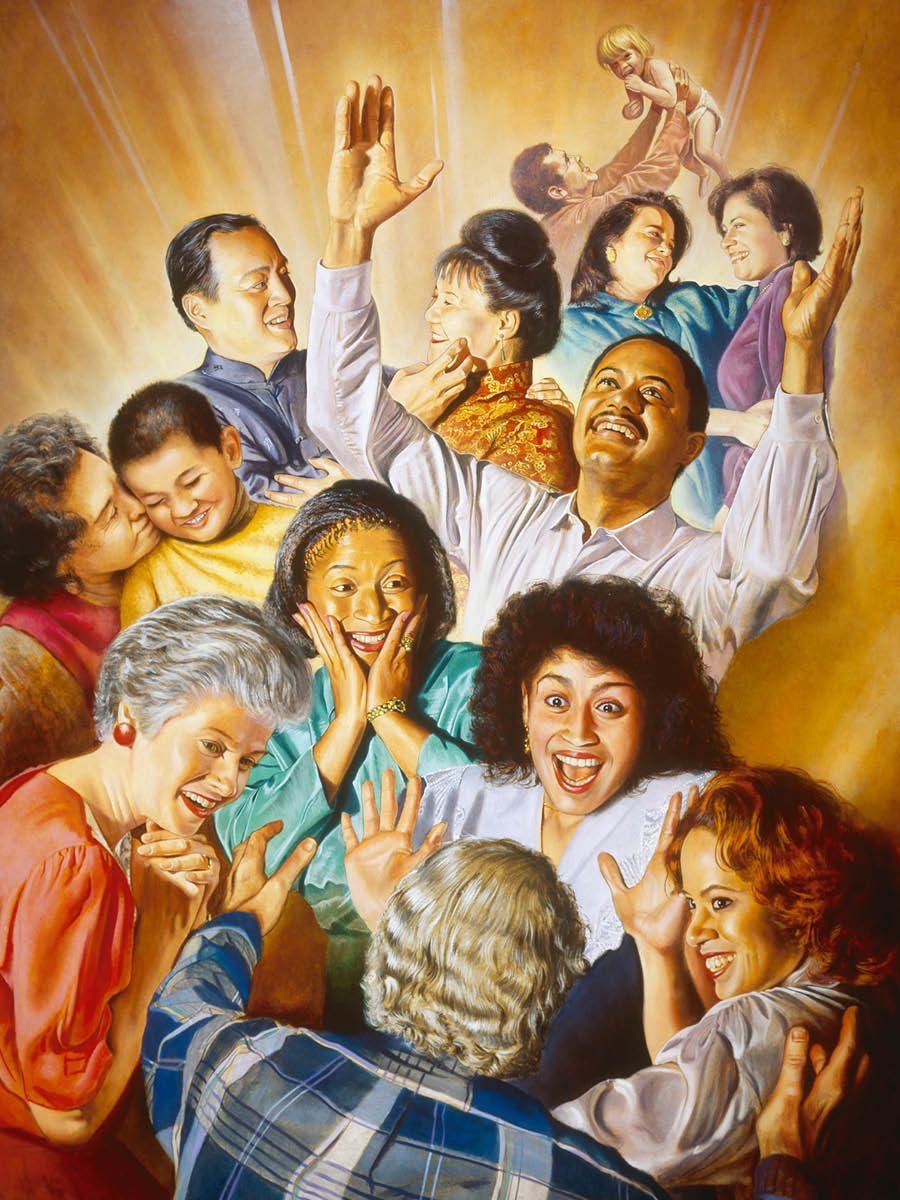 Unas personas están muy contentas y dan la bienvenida a sus seres queridos que han resucitado
