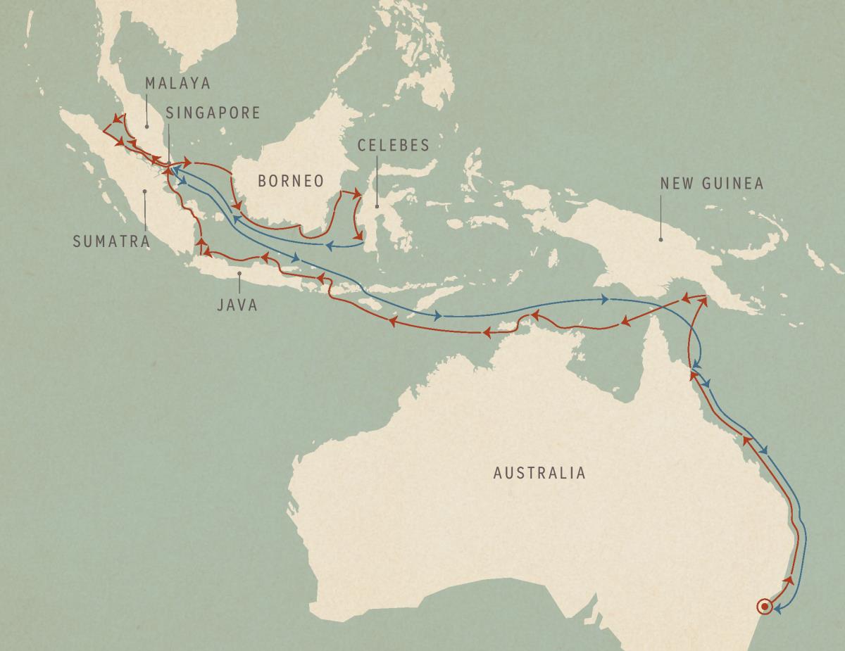 Travels of the Lightbearer as shown on a map