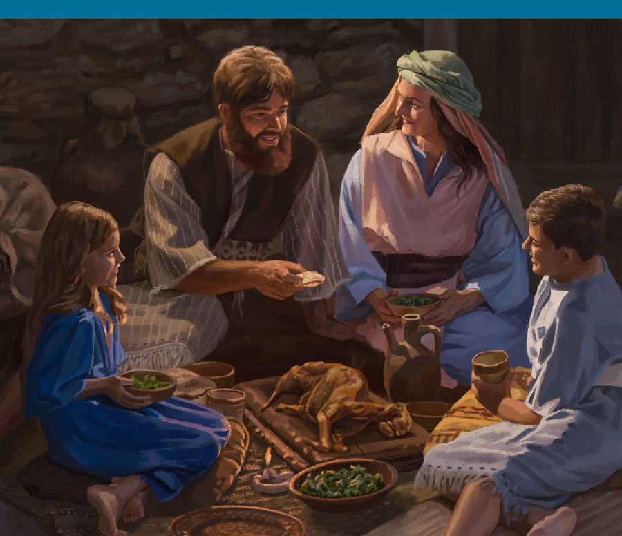 An Israelite family celebrating the Passover.