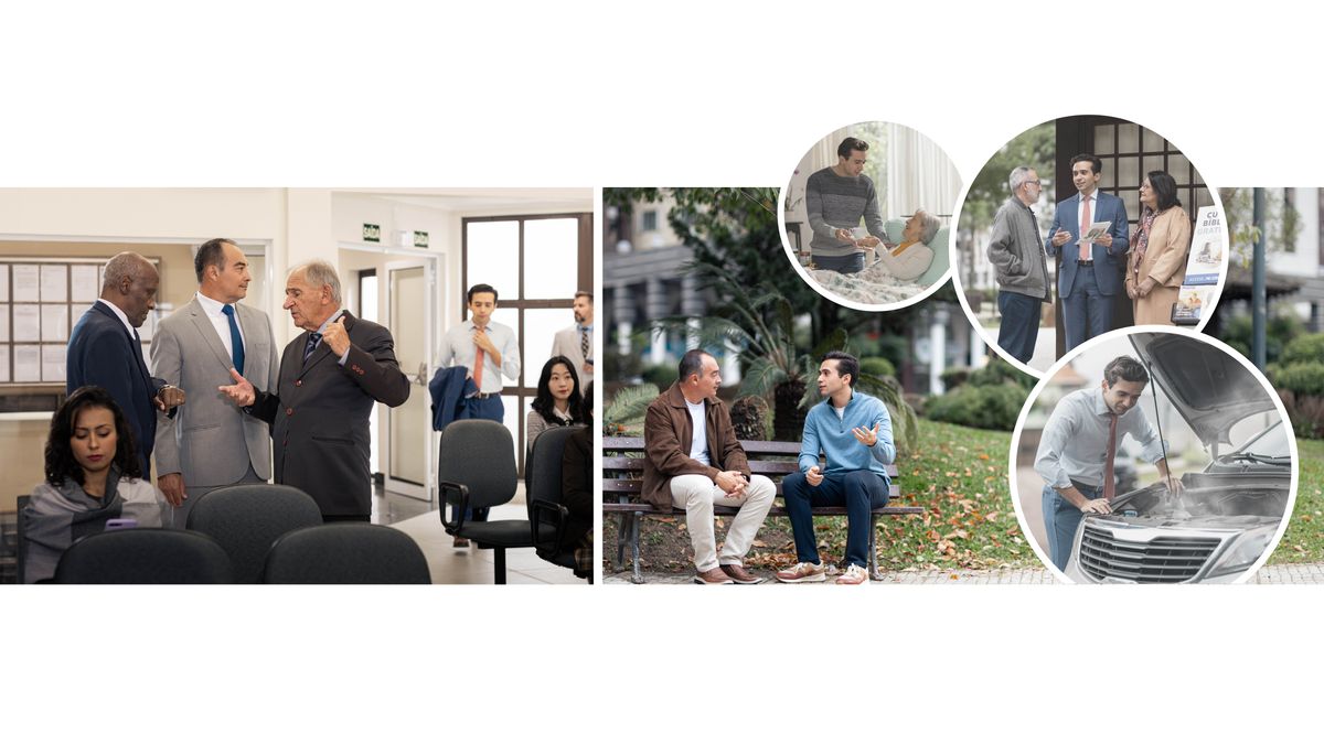 Collage: An elder getting the facts before judging a young brother. The next two images show each scene separately.