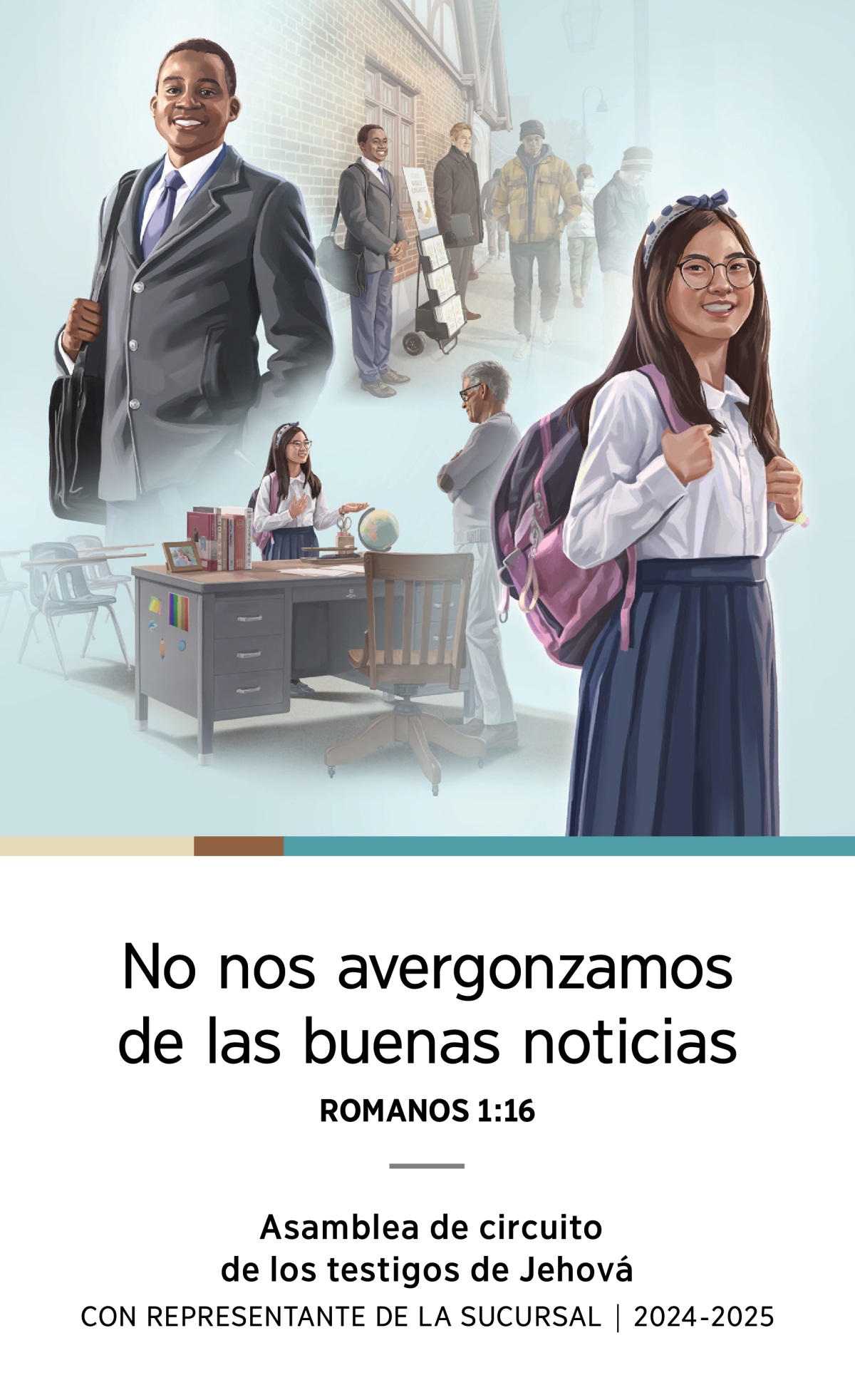 Serie de imágenes: 1. Un hermano jovencito sonriente predica con los carritos junto a otro hermano. 2. Un primer plano del mismo hermano joven sonriendo con confianza. 3. Una hermana jovencita le predica a su profesor con alegría. 4. Un primer plano de la misma hermana joven sonriendo con confianza.