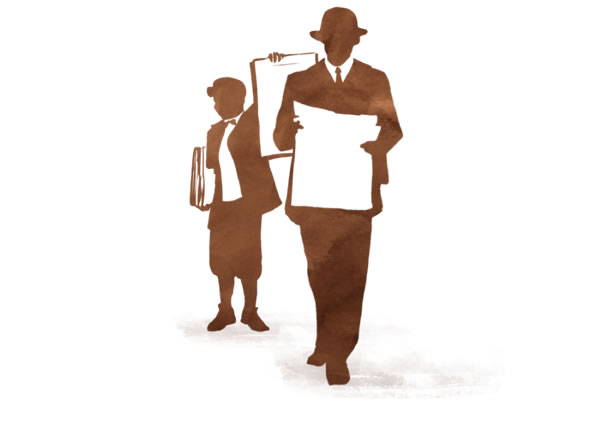 Un jovencito repartiendo periódicos y un hombre leyendo el periódico