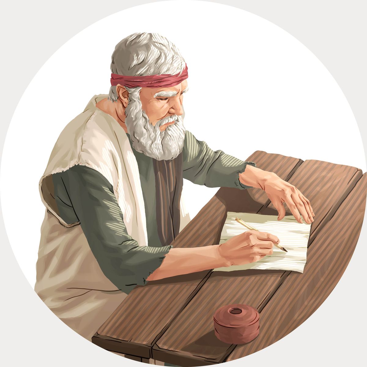 El apóstol Juan escribiendo en un rollo.