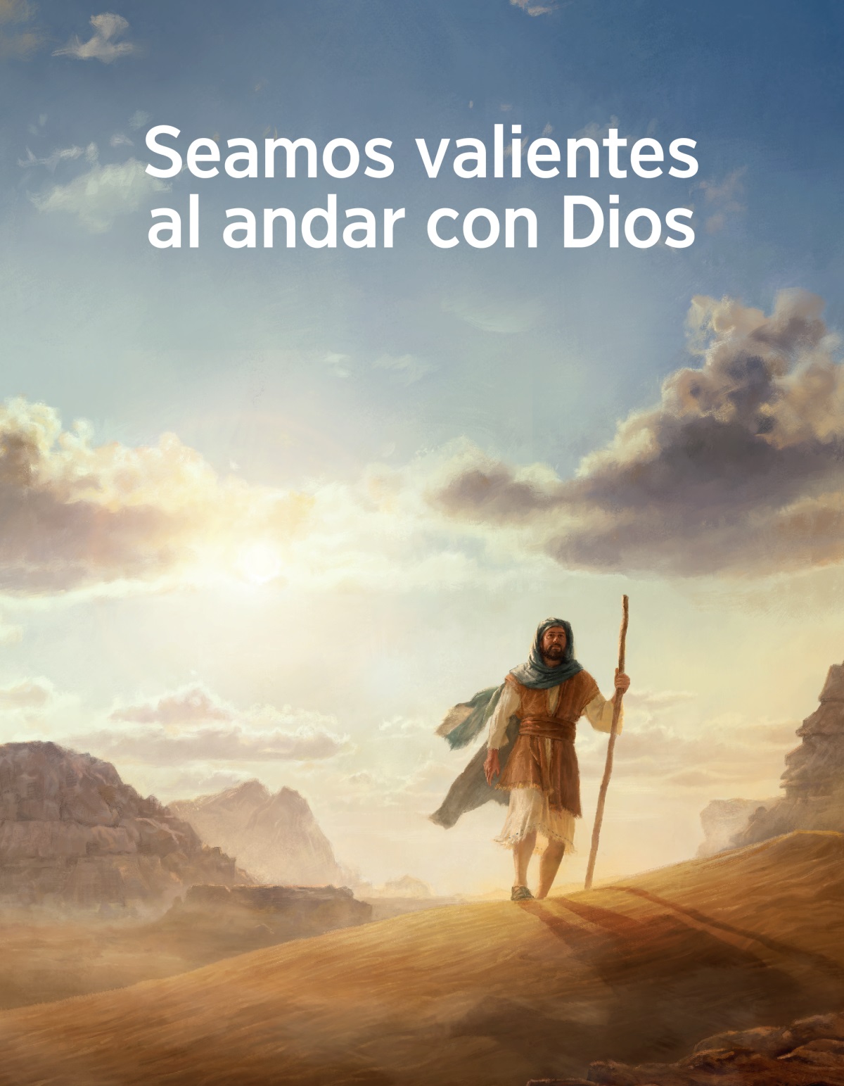 Un hombre de tiempos bíblicos atravesando un gran desierto.