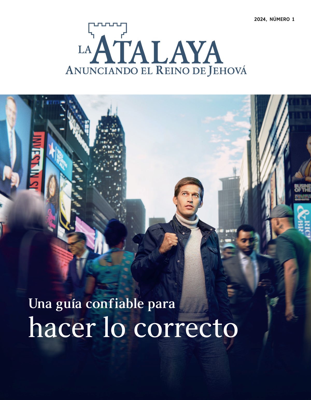Un hombre joven en una calle muy transitada. Personas de diferentes nacionalidades y antecedentes pasan a su lado. Levanta la mirada como si estuviera buscando alguna guía.