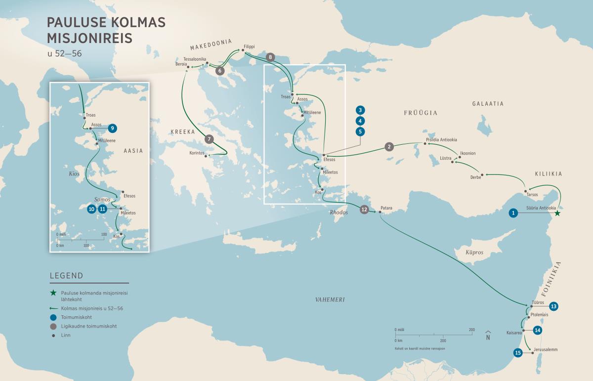 Apostlite teod. Pauluse kolmas misjonireis (Ap 18:23–21:17) u 52–56