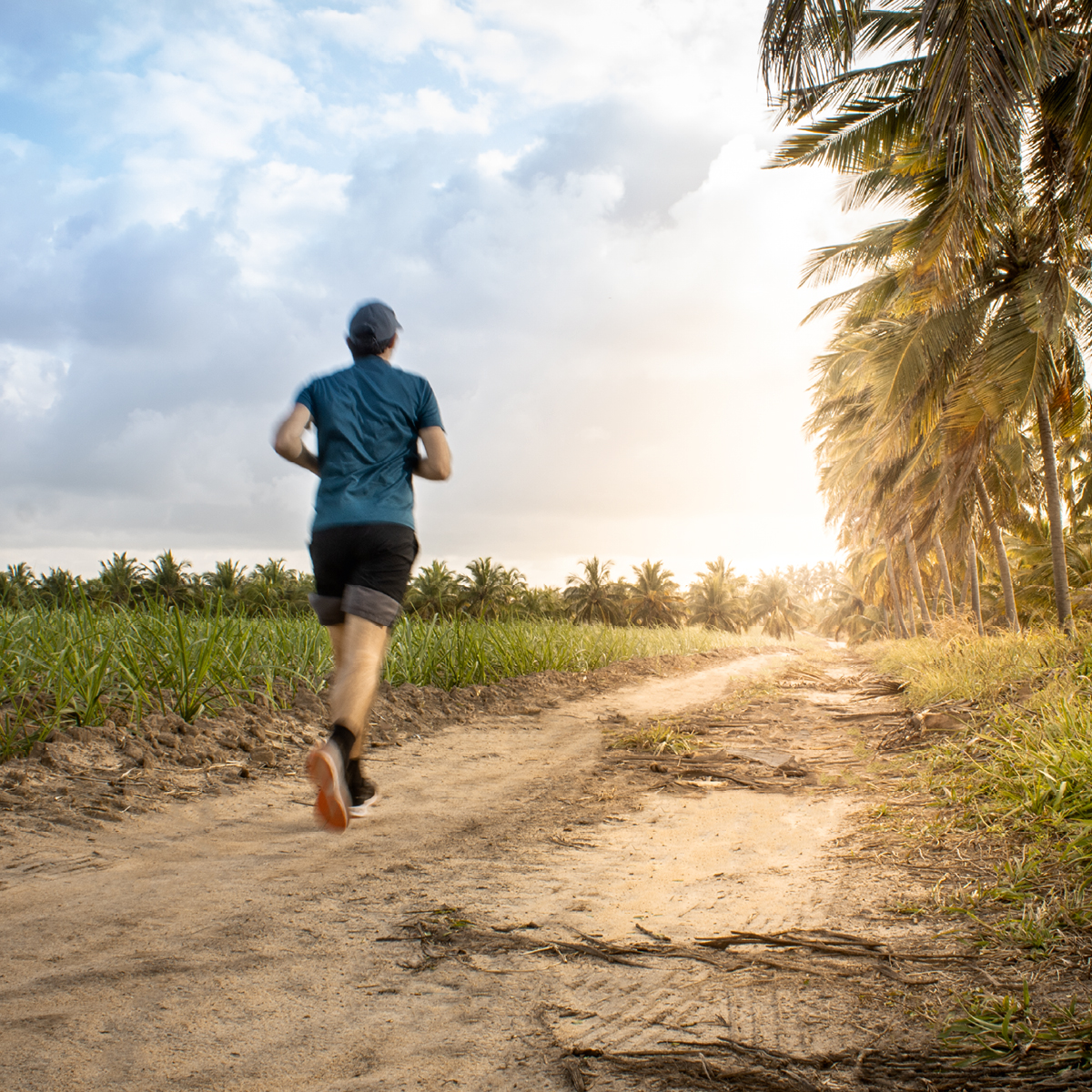 مردی در جادهٔ گلی می‌دود.‏