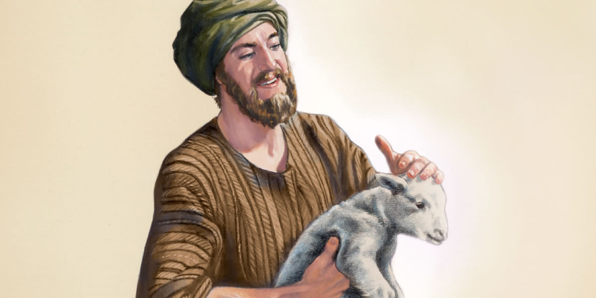 مردی از یافتن برّهٔ خود شادمان است