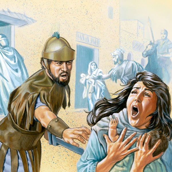 سربازی پسر کوچکی را از مادرش می‌گیرد