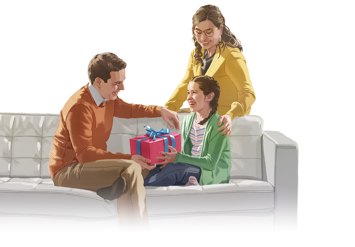 دختری با گرفتن کادویی از والدینش سورپریز می‌شود.‏