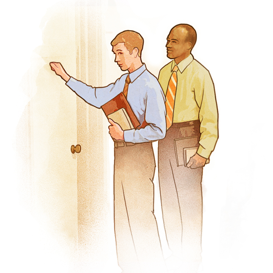 دو شاهد يَهُوَه در حال موعظه 