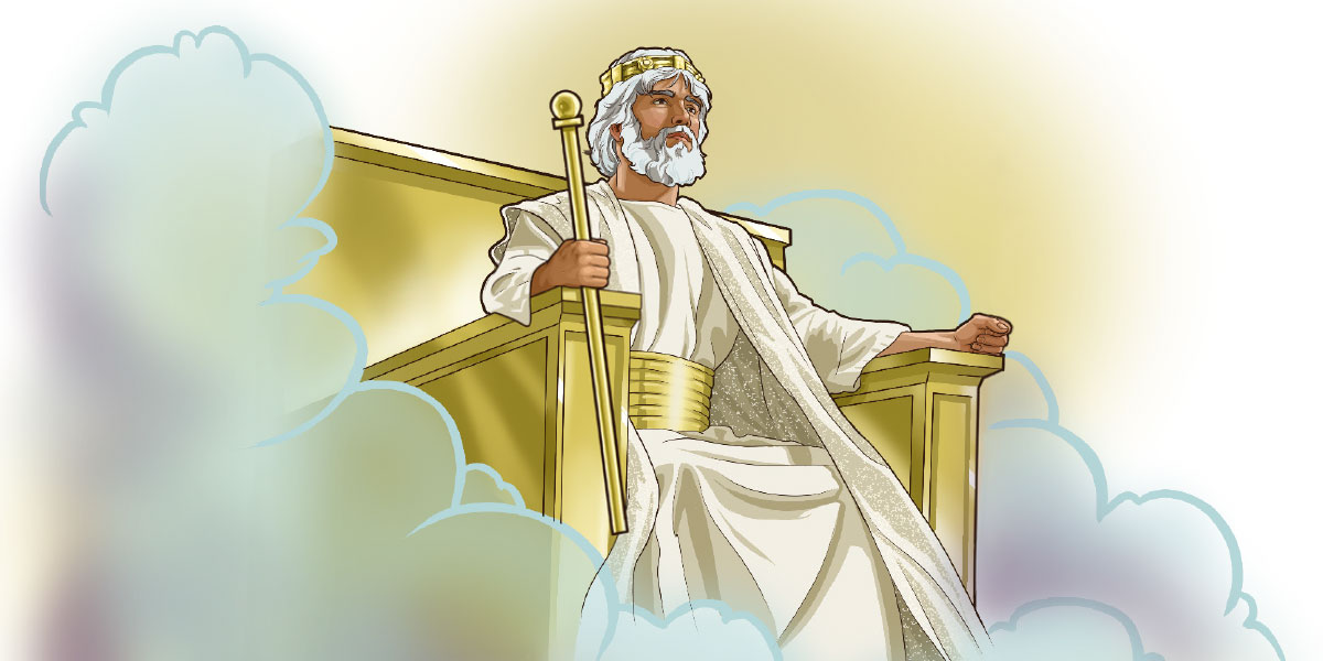 عيسای پادشاه عصا به دست بر تخت پادشاهی آسمانی