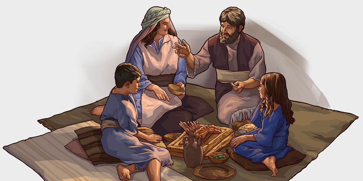 خانواده‌ای اسرائيلی در حال خوردن گوشت قربانی رفاقت