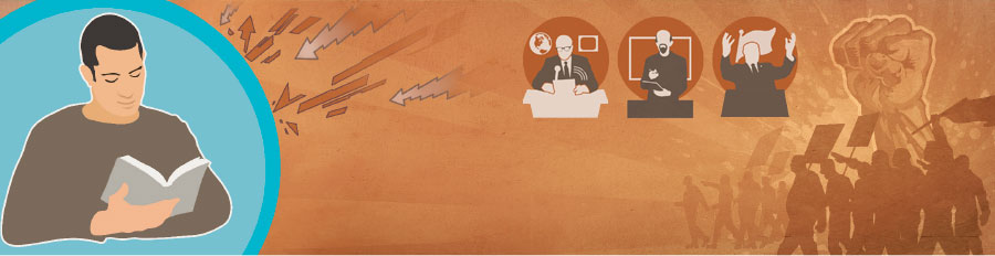 مردی كتاب مقدّس را می‌خواند و به اين شكل خود را از تبليغات گمراه‌كنندهٔ مختلف محفوظ نگاه می‌دارد