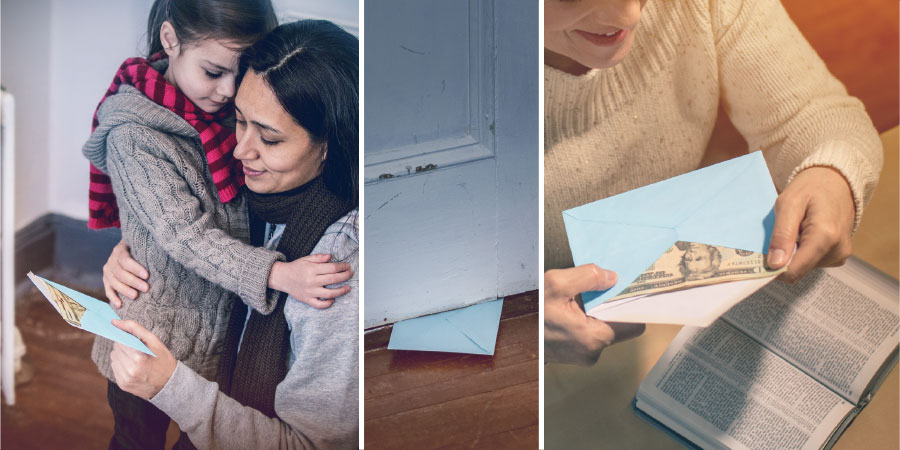 خواهری مقداری پول در يک پاكت می‌گذارد و آن را به دست خواهری نيازمند می‌رساند