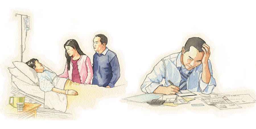 مردی بسيار نگران است،‏ زيرا قبض‌هايش را پرداخت نكرده و يكی از عزيزانش در بيمارستان است