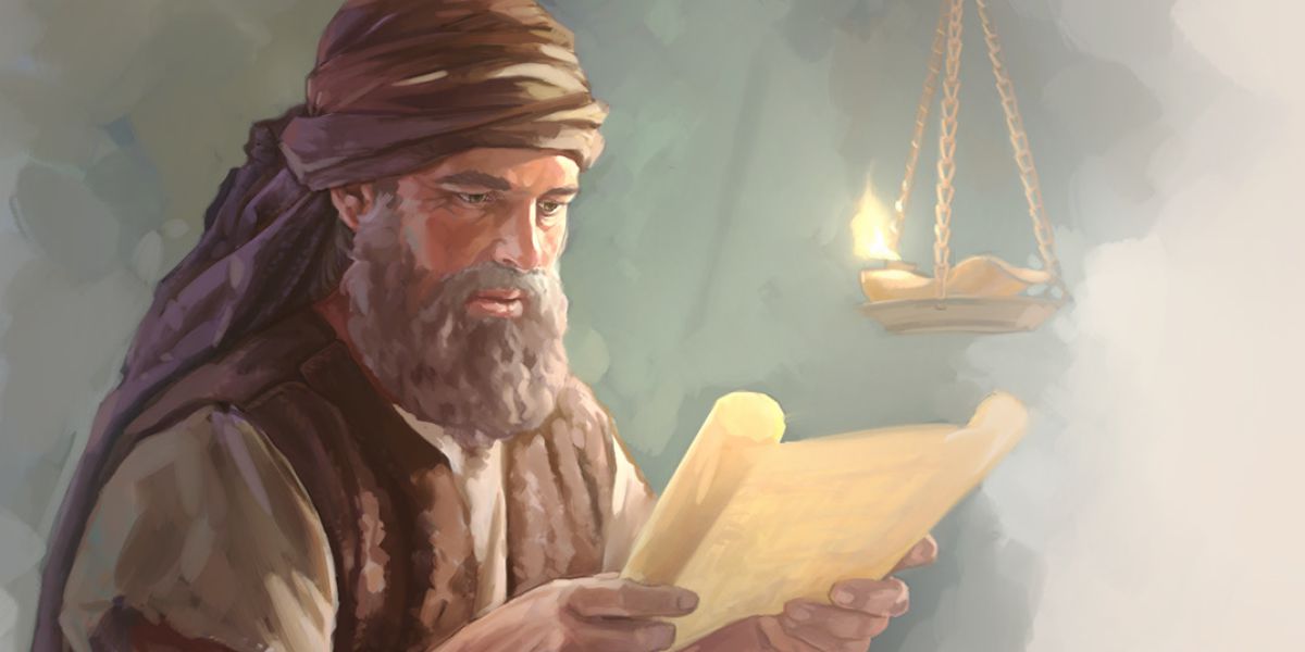 يوشَع زير نور فانوس،‏ شريعت موسی را می‌خواند