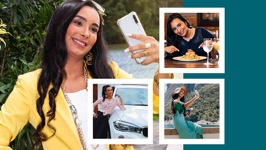 مجموعه‌ای از تصاوير:‏ خواهری می‌خواهد برخی از عكس‌هايش را در شبكهٔ اجتماعی به اشتراک بگذارد.‏ ۱)‏ او از خودش عكس می‌گيرد.‏ ۲)‏ او در رستوران با غذايش عكس می‌گيرد.‏ ۳)‏ او در مسافرت از خودش عكس می‌گيرد.‏ ۴)‏ او در كنار اتومبيلی گران‌قيمت،‏ خودش را برای عكس آماده می‌كند.‏