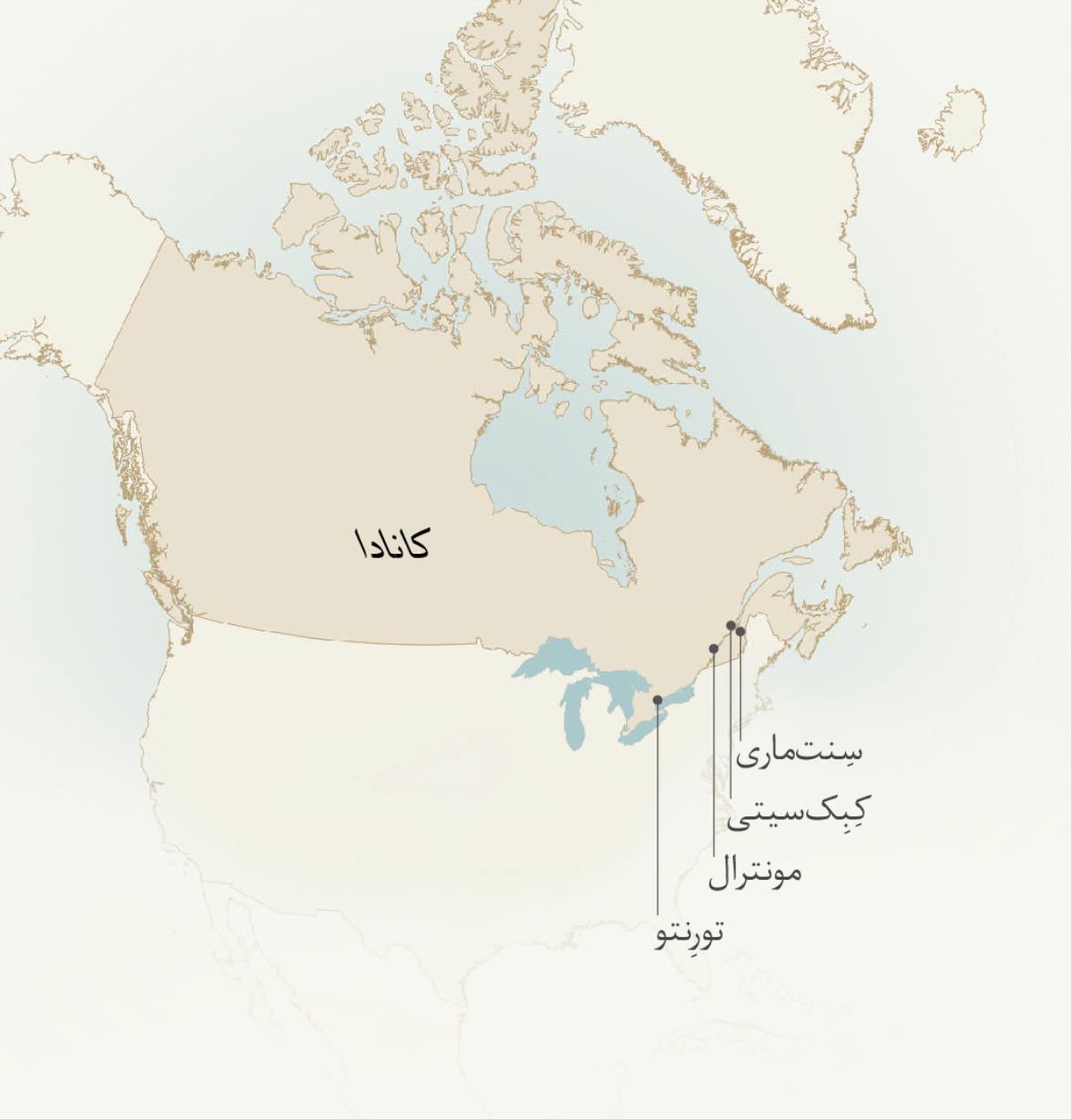 نقشه‌ای كه شهرهای مختلفی را كه لِئونس كِرِپو در آن‌ها خدمت كرده است نشان می‌دهد:‏ سِنت‌ماری،‏ كِبِک‌سيتی،‏ مونترال و تورِنتو.‏