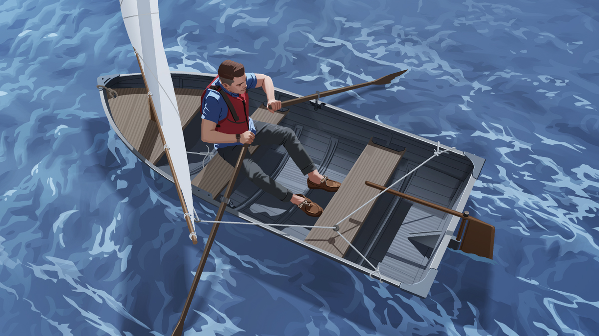 مردی که در عکس قبلی مشاهده شد پارو می‌زند.‏