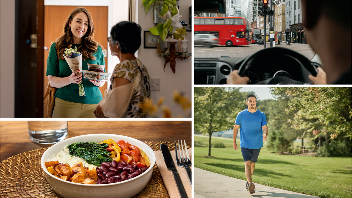 مجموعه‌ای از تصاویر:‏ راه‌هایی که می‌توانیم یَهُوَه را خشنود کنیم.‏ ۱)‏ رانندگی با احتیاط:‏ برادری که رانندگی می‌کند،‏ پشت چراغ قرمز می‌ایستد.‏ ۲)‏ مراقبت از خود:‏ برادری در یک پارک پیاده‌روی می‌کند.‏ ۳)‏ خوردن غذای سالم:‏ یک وعدهٔ غذایی سالم در یک ظرف.‏ ۴)‏ مهمان‌نوازی:‏ خواهری برای یک خواهر سالمند که دستش صدمه دیده،‏ گل و غذا می‌آورد.‏