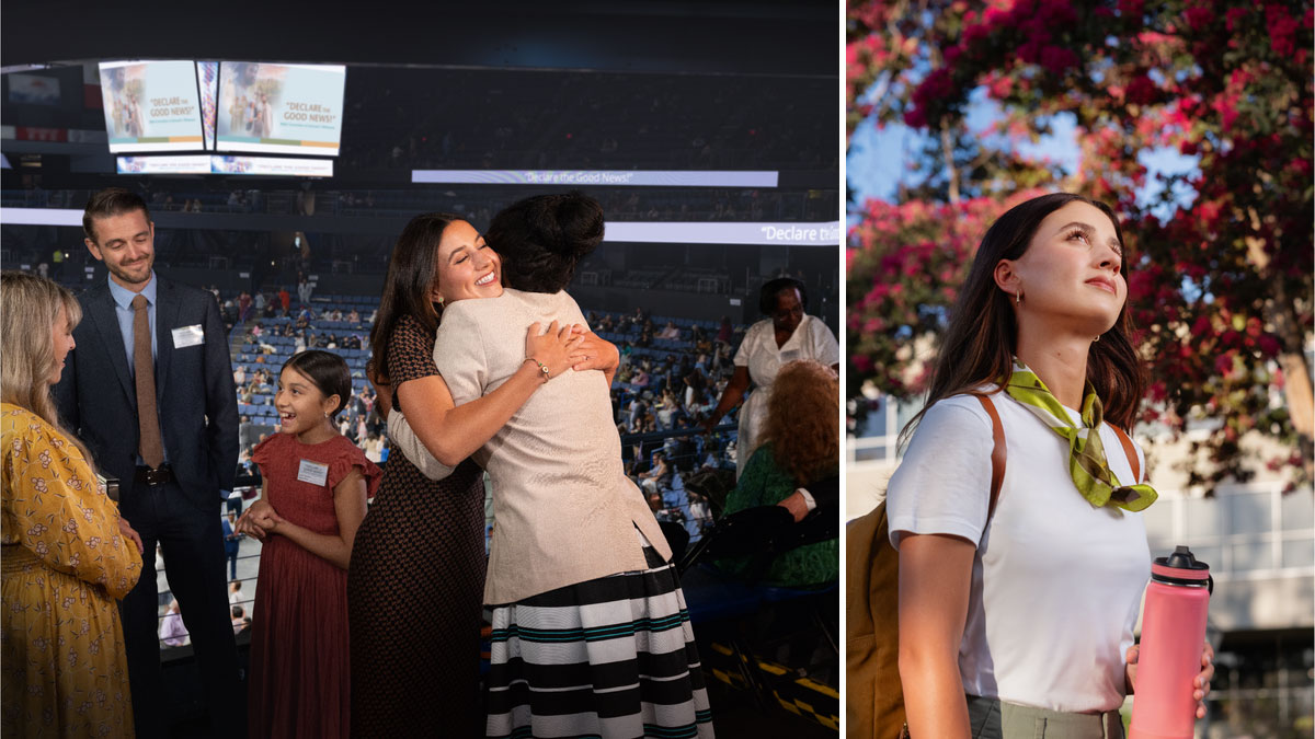 مجموعه‌ای از تصاویر:‏ ۱)‏ خواهری به یک درخت زیبا نگاه می‌کند.‏ ۲)‏ بعداً او خواهری را در کنگره بغل می‌کند در حالی که دیگران با شادی با هم صحبت می‌کنند.‏