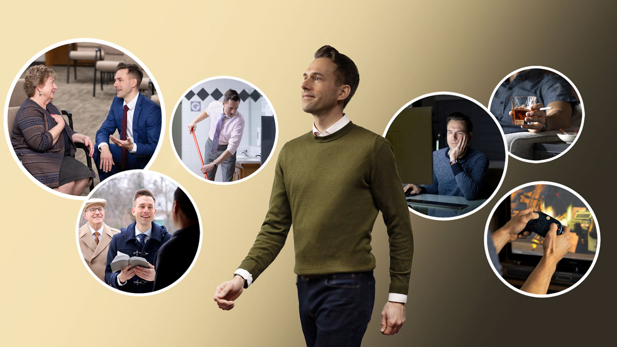 برادری با اعتمادبه‌نَفْس راه می‌رود.‏ مجموعه‌ای از تصاویر:‏ صحنه‌هایی از زندگی گذشته‌اش و زندگی فعلی‌اش.‏ اشتباهاتی که قبلاً مرتکب شده بود:‏ ۱)‏ بازی‌های کامپیوتری خشن می‌کرد.‏ ۲)‏ الکل زیاد مصرف می‌کرد و سیگار می‌کشید.‏ ۳)‏ در سایت‌های اینترنتی به چیزهایی نادرست نگاه می‌کرد.‏ آنچه الآن انجام می‌دهد:‏ ۱)‏ سالن جماعت را نظافت می‌کند.‏ ۲)‏ با پیر جماعتی صحبت می‌کند.‏ ۳)‏ در خدمت موعظه شرکت می‌کند.‏