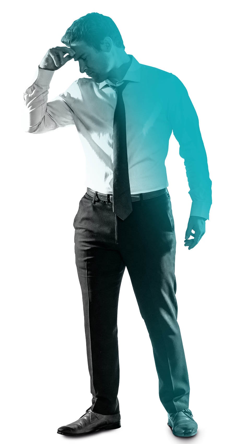 Un homme, une main sur le front, ressent les effets du stress.