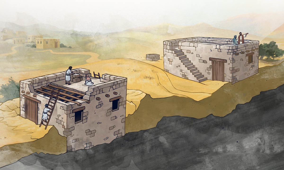 Une maison construite sur un rocher et une maison construite sur du sable