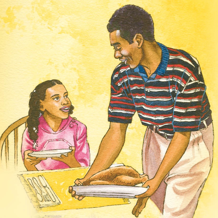 Une famille s’apprête à manger