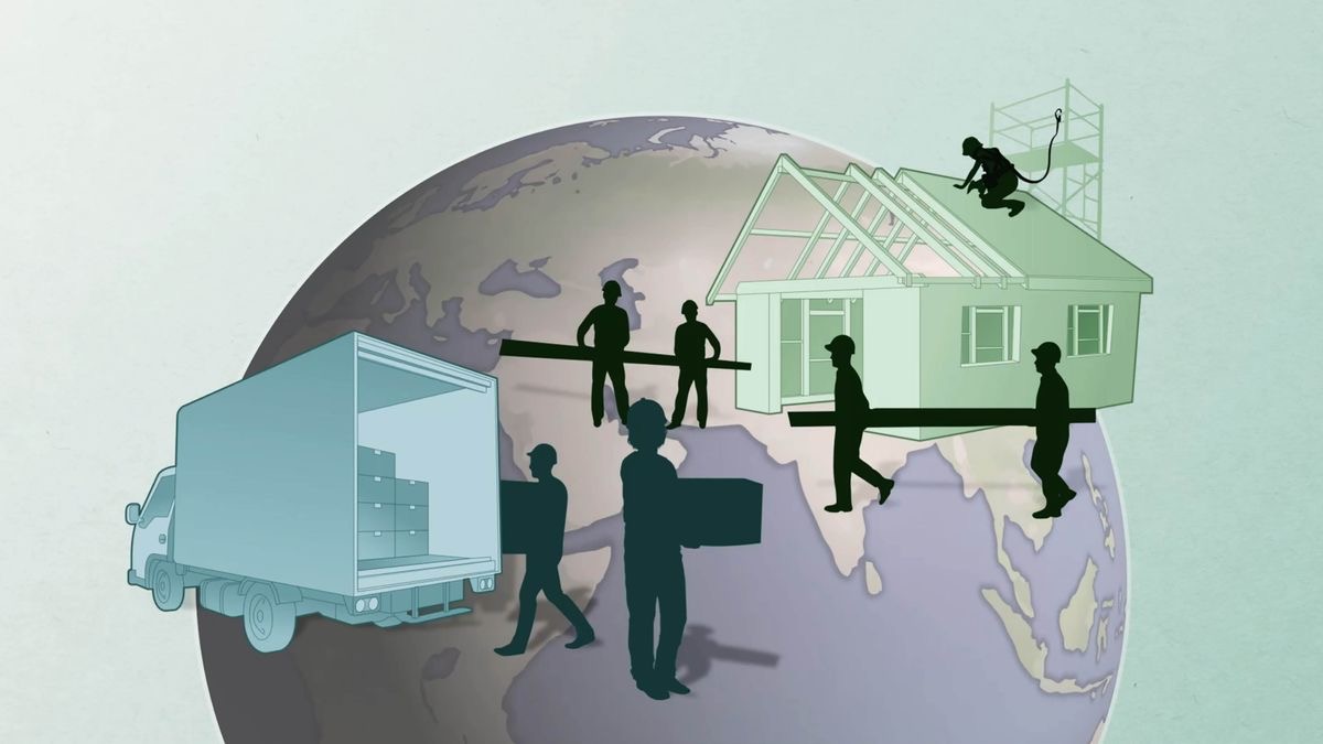 Image extraite de la vidéo « Êtes-vous prêts à faire face à toutes sortes de catastrophes ? » Des frères participent à une opération de secours : les uns font des travaux de construction, les autres déchargent d’un camion des matériaux.