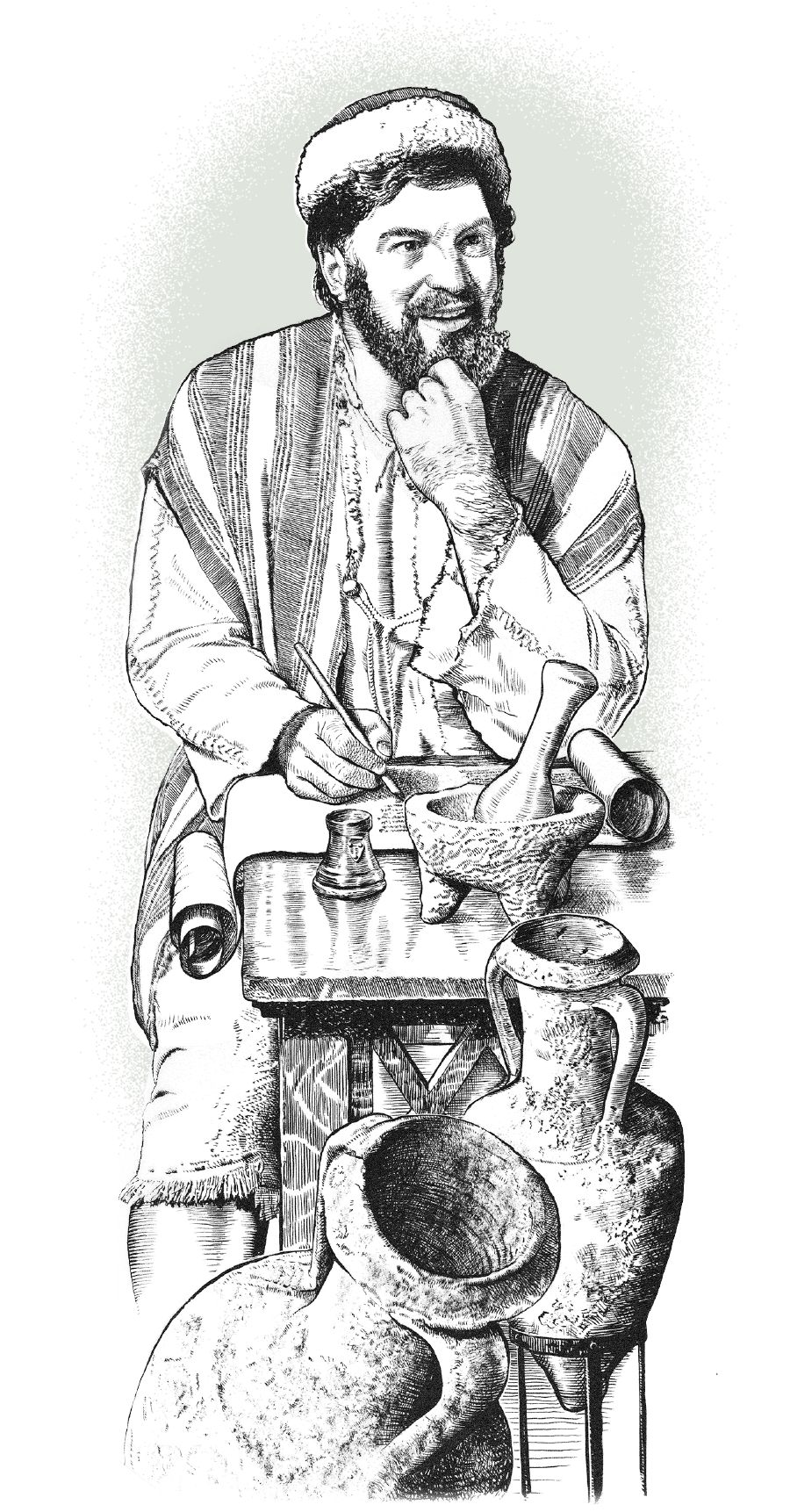 Luukas istuu pöydän ääressä ja kirjoittaa kirjakääröä.