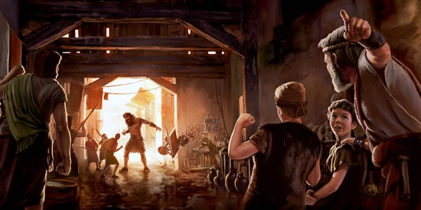 Nooa kääntää poikiensa huomion pois nefilien väkivaltaisuudesta.