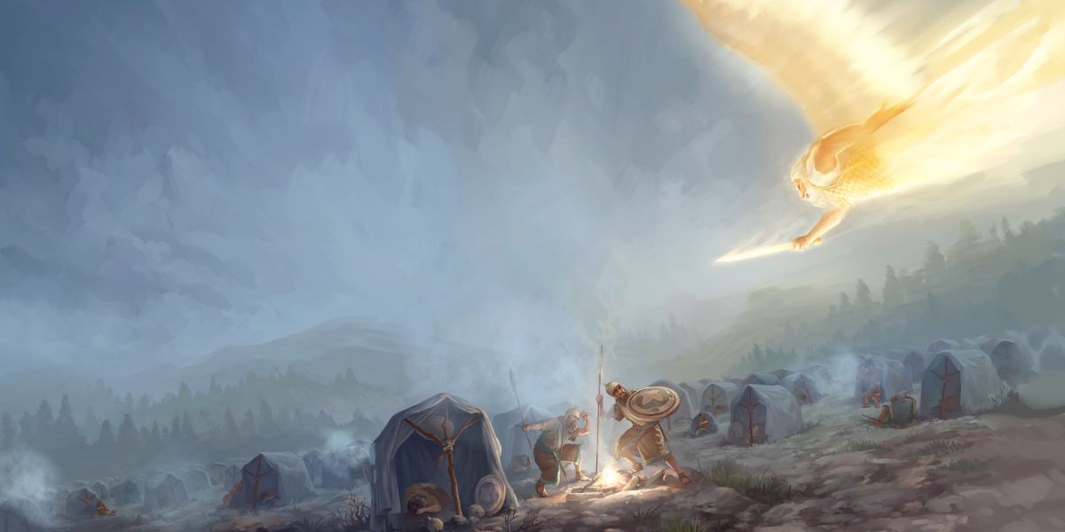 Enkeli hyökkää assyrialaisten leiriin